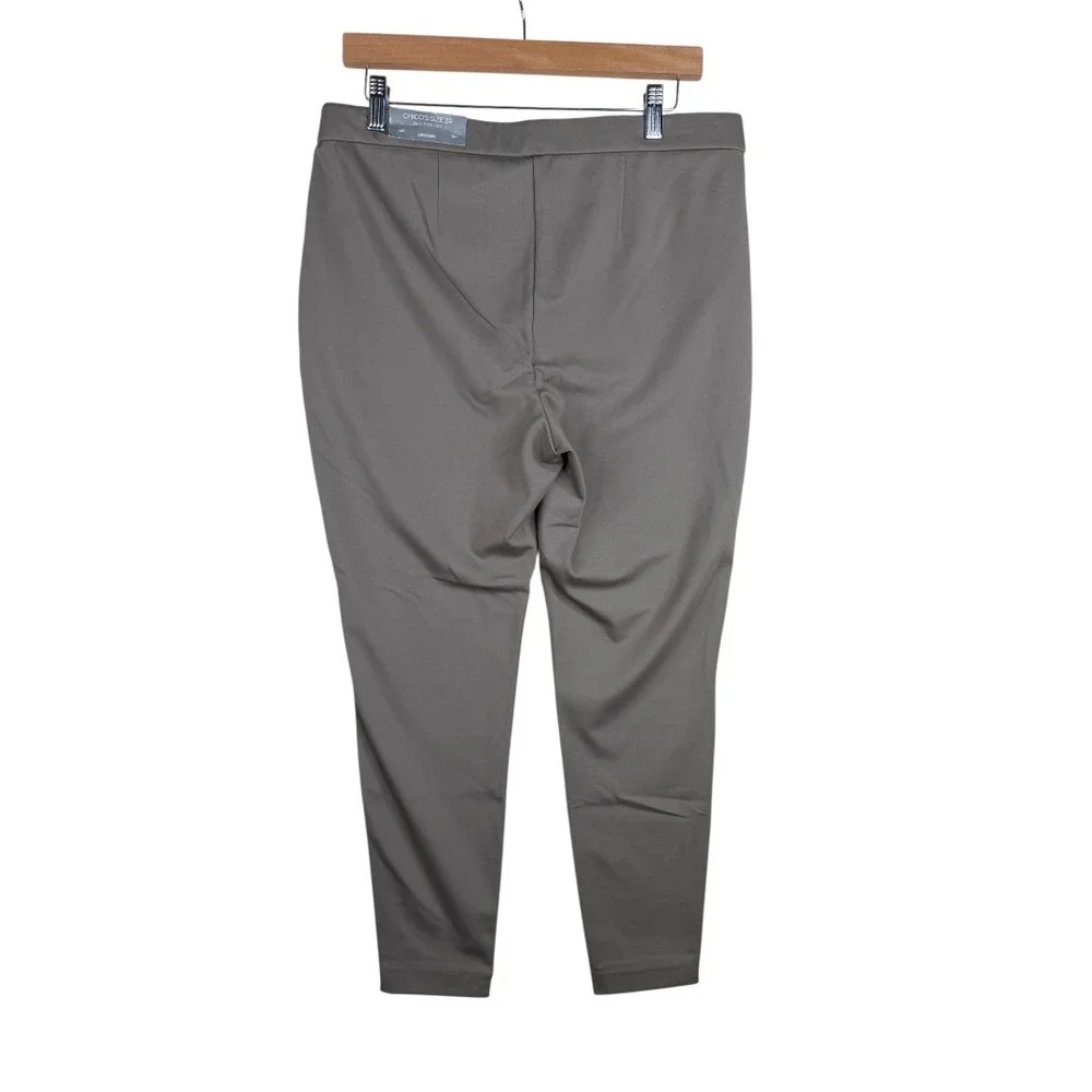 New Chicos Ponte Front Suede Pants size 2R (12R) Earthen Taupe Grayish‎
